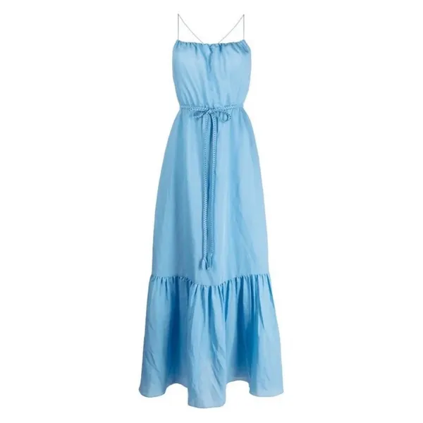 NWT Alice + Olivia Jayda ruffled Lyocell-blend voile maxi dress Blue‎ Sz 2 $495 - Image 3