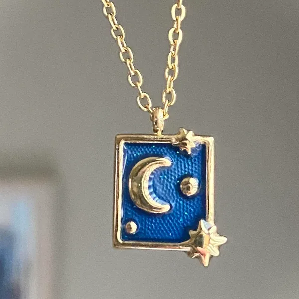 Handmade gold stainless steel blue celestial whimsical chic moon necklace🌟 - Image 5