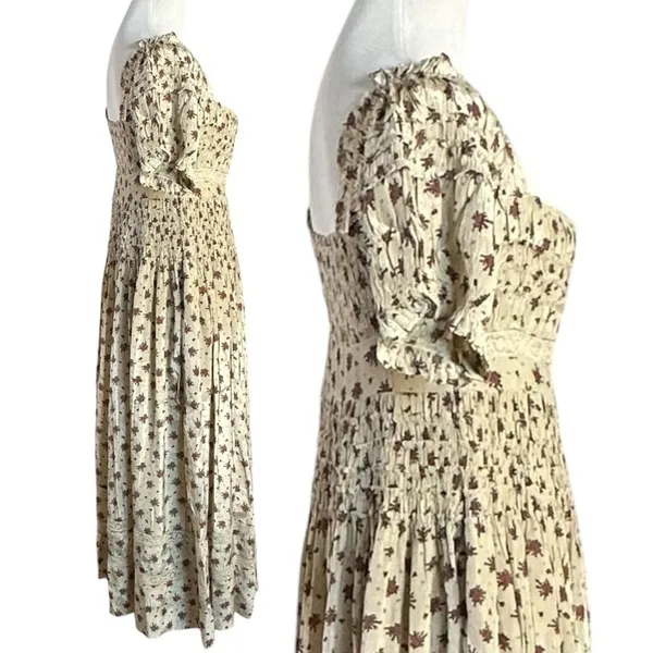 Free People Dainty Cottage Ethereal Bali Juniper Midi Dress 8 Lace Cream Floral - Image 11