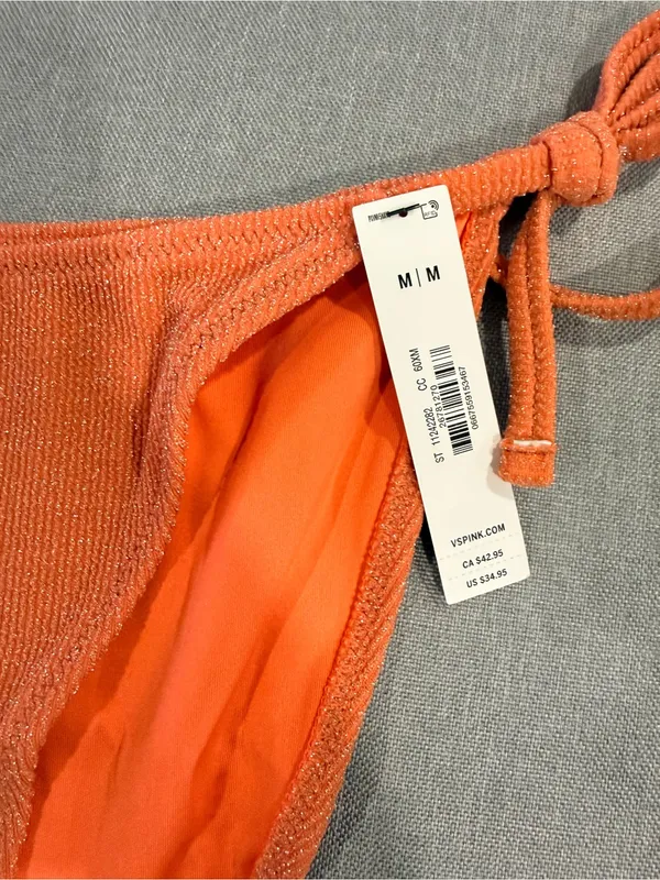 PINK Victoria’s Secret Textured Glitter Bikini Set Orange Coral Medium NWT - Image 12