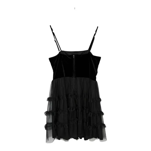 Trixxi Mini Dress Womens Large Black Velvet‎ Tulle Tiered Goth Cocktail Party - Image 5
