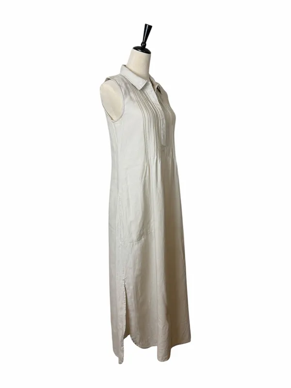 Malvin Beige Linen Midi Dress Women’s Size S Sleeveless Collared Neutral Coastal - Image 3