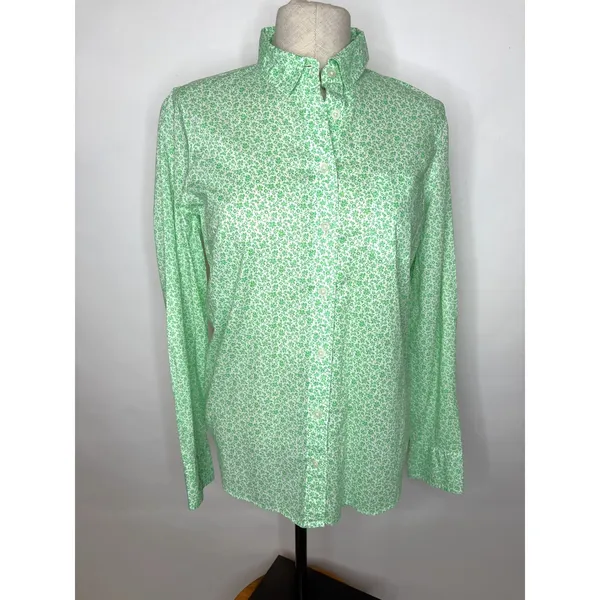 J.Crew Re-Imagined Green White Floral Ditsy Button Down Shirt BF817 Small - Image 2