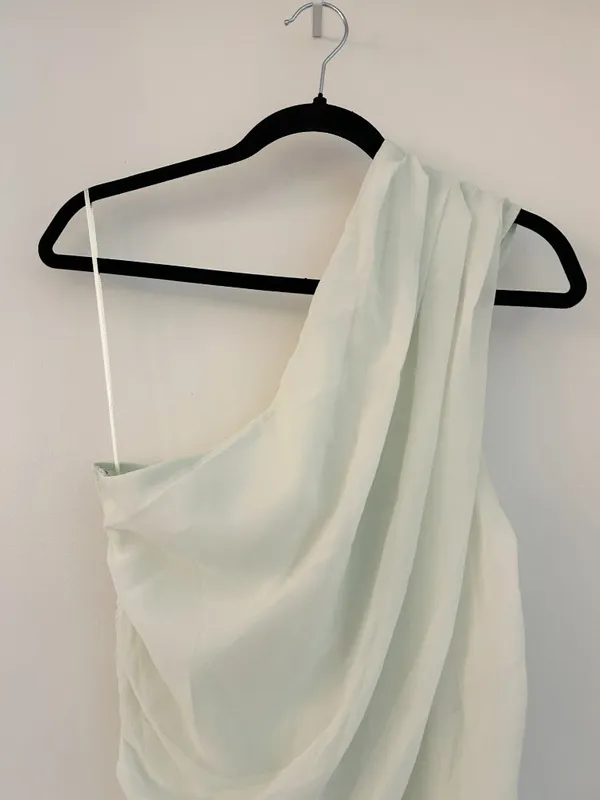 Abercrombie & Fitch One-Shoulder Chiffon Mini Dress Light Mint Green M Tall NWT - Image 6