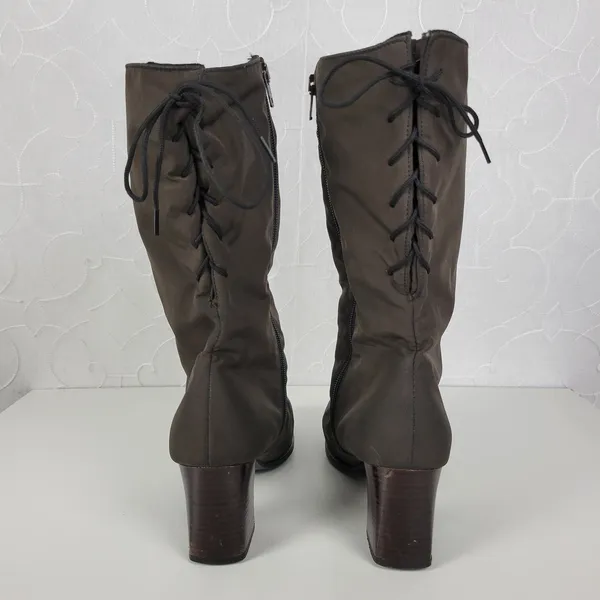Vintage Toe Warmers Canada T03639 Winter Boots Sz 9 Brown Nylon Side Zip Lace Up - Image 2