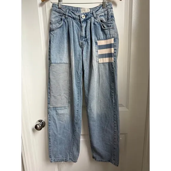 One Teaspoon Womens Smiths Low‎ Waist Wide Leg Denim Jeans Slouchy Multi Pocket - Image 5