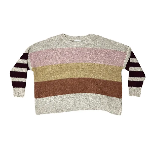 Active USA (M) Multicolor Colorblock Striped Textured Oversized Sweater - Image 7