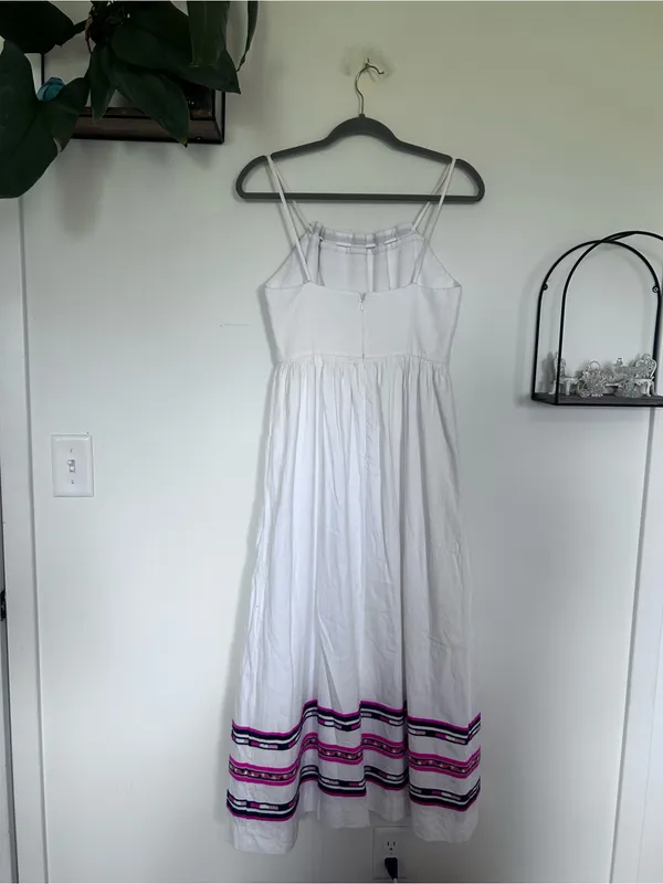 Club Monaco Haldys White w/ Stripe Sleeveless Midi Sun Dress Size 4 - Image 2