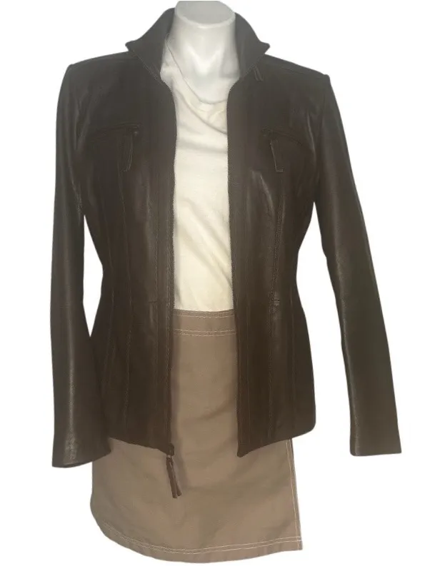 WILSONS LEATHER Brown Jacket Buttery Leather Moto Lined Womens Size Medium - Image 3