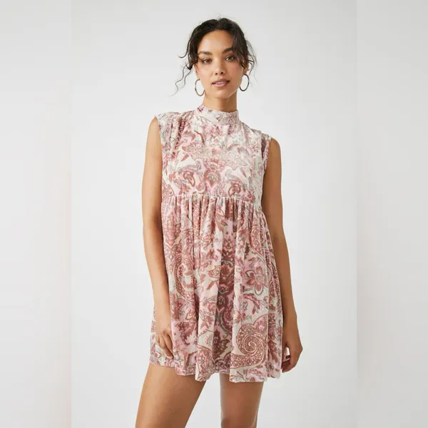 FREE PEOPLE ALL THE TIME VELVET Mini Dress Size XS Extra Small Pink PETAL COMBO - Image 5