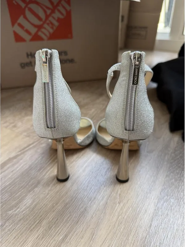 Jimmy Choo Reon 100 silver glitter heels - Image 4