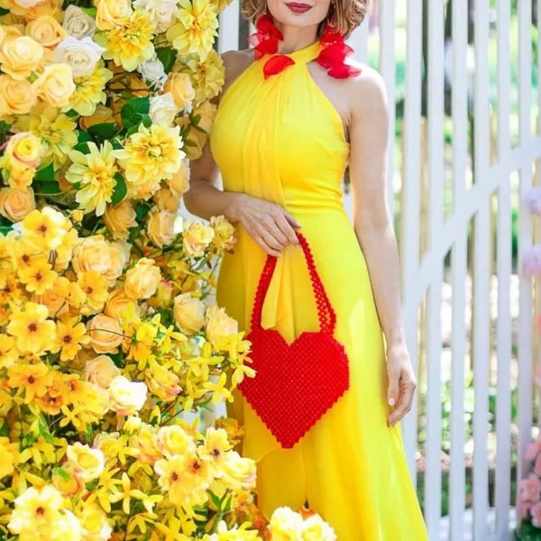 NWT Meghan LA Aphrodite Maxi Dress Size Medium Yellow Halter Ruffle Slit Gown - Image 6
