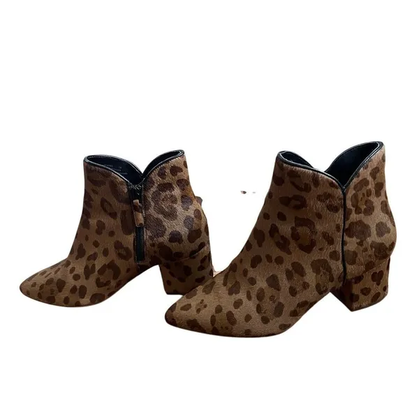 Cole Haan‎ Elyse Leopard Print Heeled Booties size 7 2.5" Heel Ankle Boot Brown - Image 3