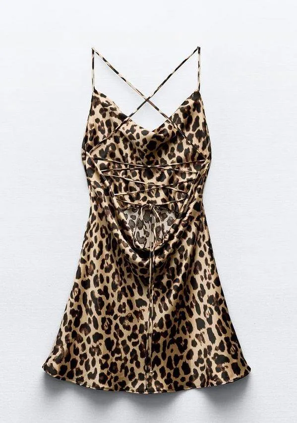 ZARA mini dress cheetah animal print open back evening wedding cocktail party - Image 12