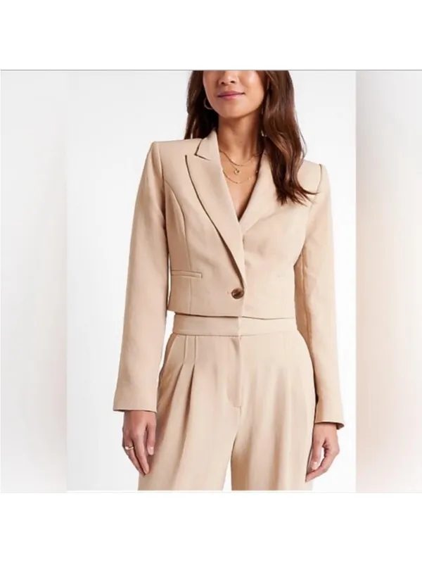 Express Tan Cropped Blazer Tailored Fit Small NEW - Image 2