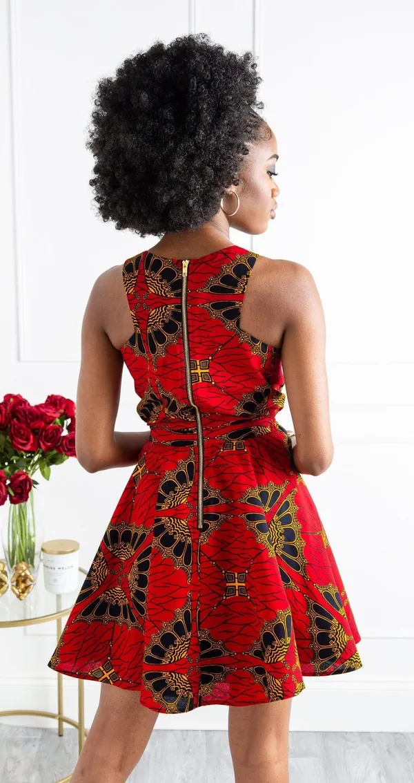 Laviye NWOT Red Ankara Cross Front Mini Length Dress - Image 3