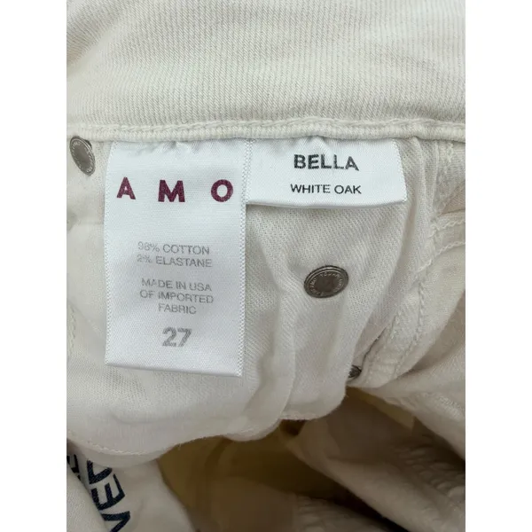 AMO Bella White Oak Distressed‎ High Rise Slim Straight Jeans Off White 27 - Image 6