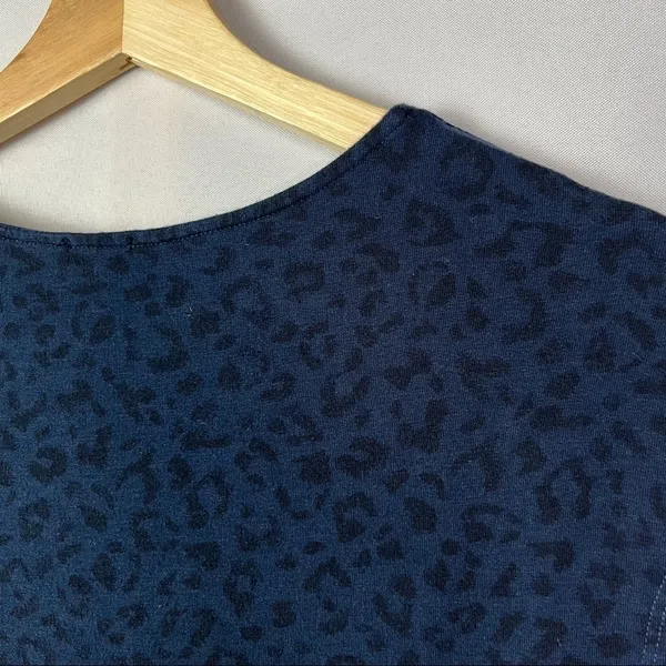 Splendid Navy Blue Leopard Print Short Sleeve A-Line Mini‎ Dress S - Image 3