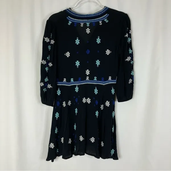 Free People Black Star Gazer Embroidered Blue Tunic Mini Dress Womens Small - Image 6