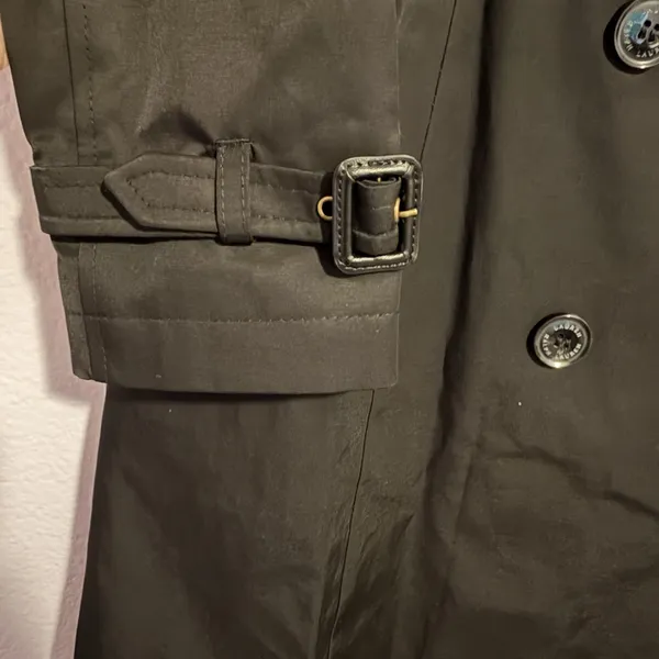 Lauren Ralph Lauren Black Label Trench Coat Black Small Lined NO BELT Preppy - Image 9