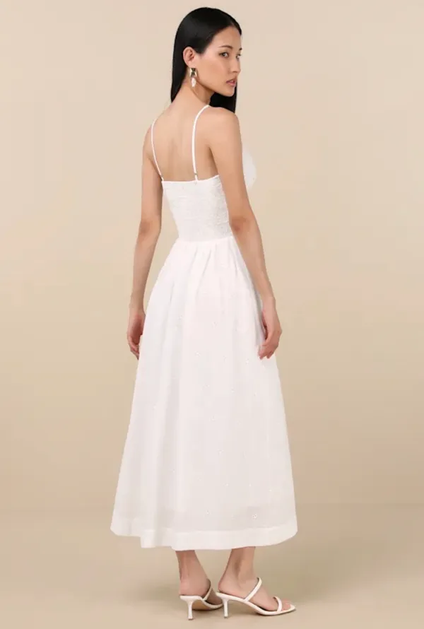 Zahrah Lulus White Eyelet Embroidered Button-Front Midi Dress - Image 5