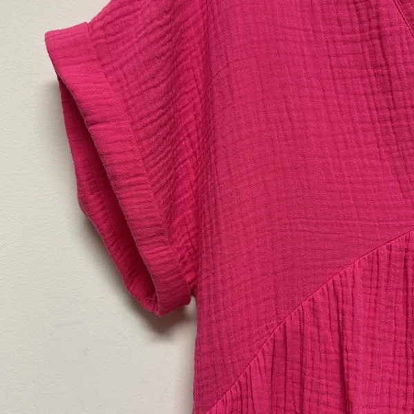 NWOT Emery Rose Vibrant Pink V-Neck 100% Cotton Gauze Dress Size L - Image 3