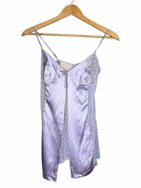 Victoria’s Secret Lavender 100% Silk Babydoll Chemise XS Sheer Polka Dot Y2K - Image 2