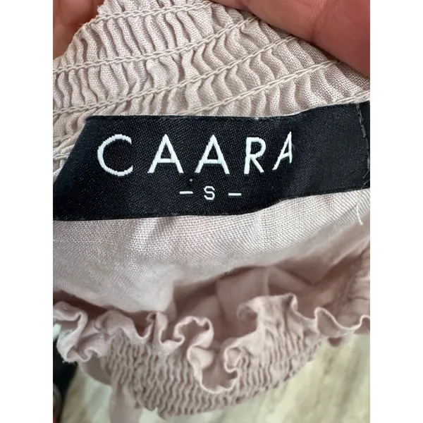 CAARA Off Shoulder Smocked Dress White Lace Trim Gauzy Boho Size S‎ - Image 2