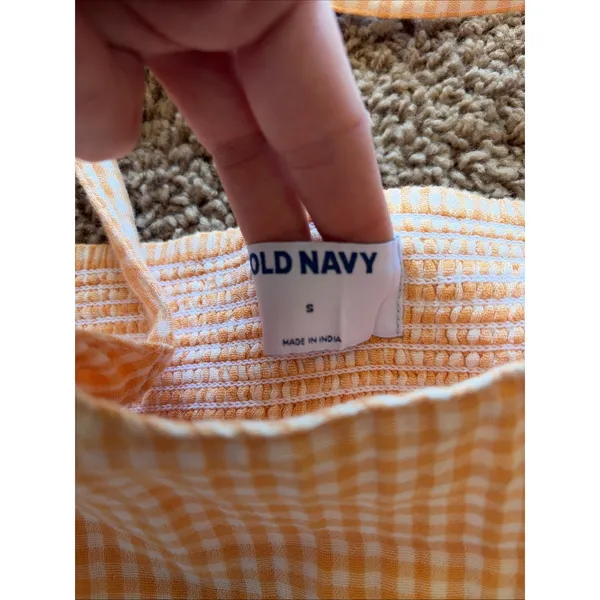 Old Navy Orange Gingham Check Cottage‎ Festival Babydoll Tank Top Shirt Small - Image 3