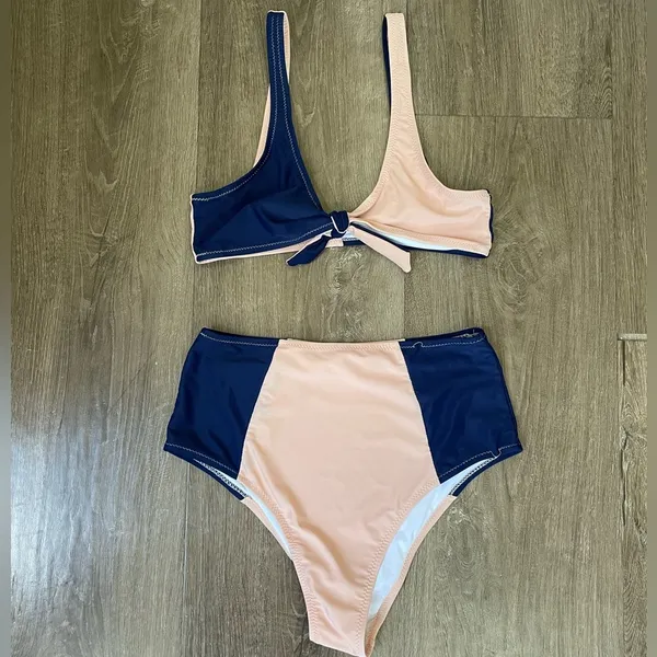 Cupshe Pink And Navy High Waisted Bikini Swimsuit ~ Women’s Size M - Image 2
