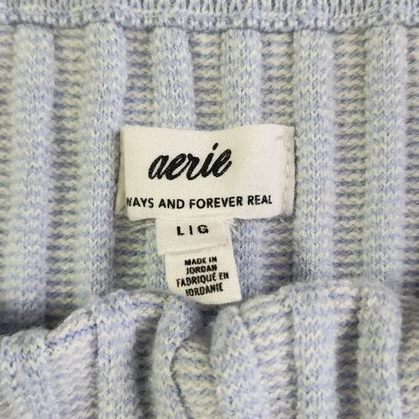 Aerie Off Shoulder Womens Light Blue Ribbed Slim Coquette Softgirl Sweater Large - Image 3