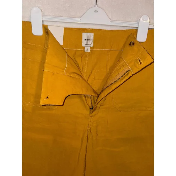 Maeve Anthropologie The Colette Mustard Yellow Embroidered‎ Wide Leg Crop Pants - Image 6