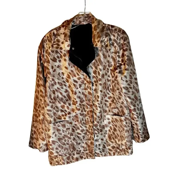 Pak A Jak Reversible Womens Travel Packable Jacket Black/Animal Print Size Small - Image 3