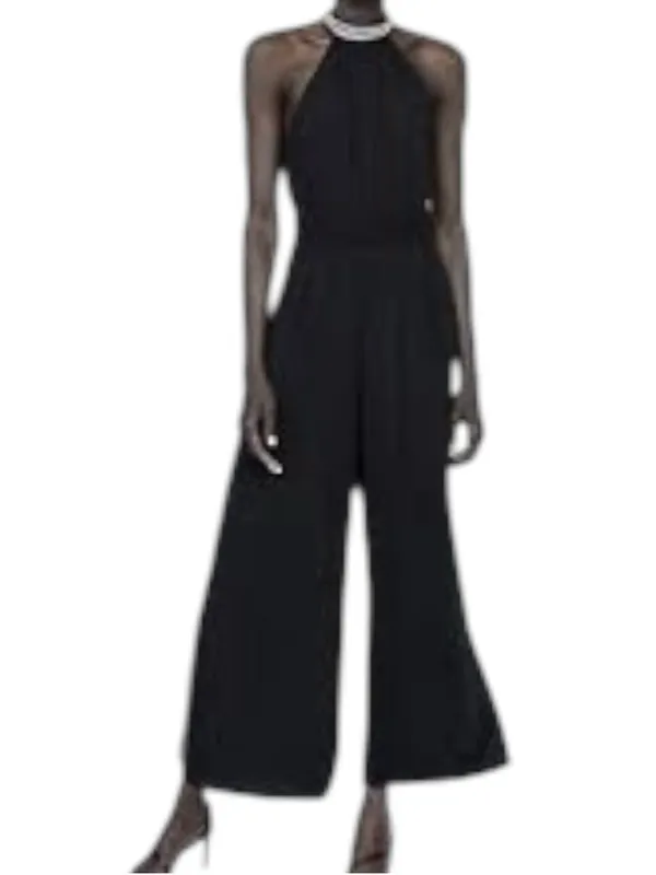 Zara Black Halter Neck Jumpsuit with Silver Embellishment Size L NWT - Image 5
