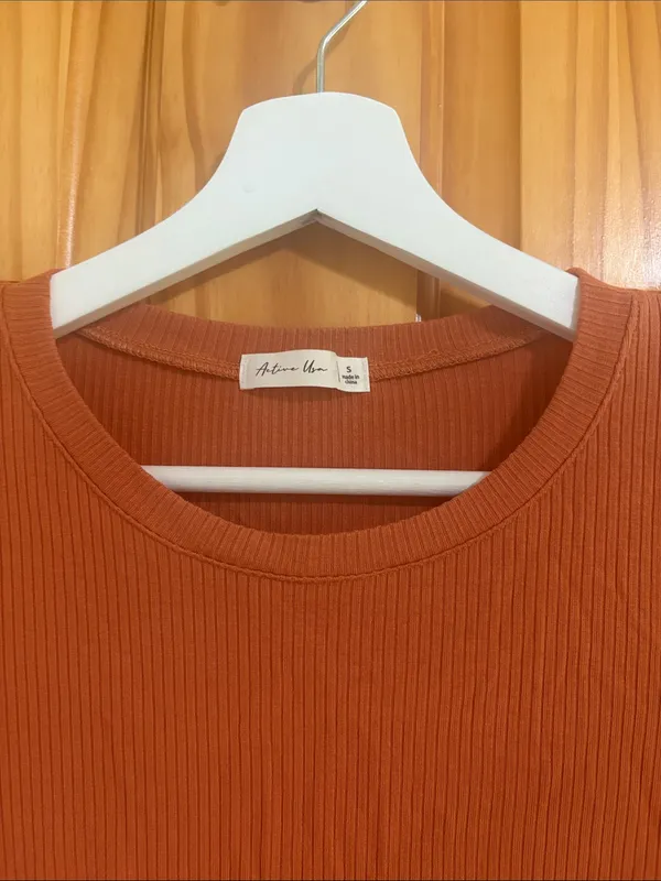 Nordstrom Size Small Orange Ribbed Long-Sleeve Shirt - Image 3