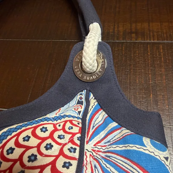VTG Vera Bradley Seaside Anchor Tote Bag Women Large Blue Paisley Quilted Rope - Image 6