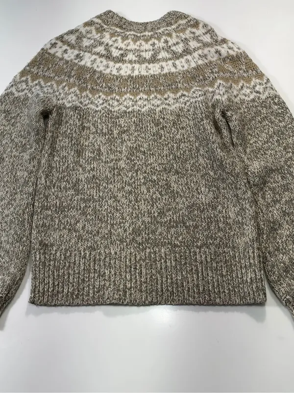 LOFT Cotton Wool Blend Brown & Cream Fair Isle Crewneck Sweater - Image 7
