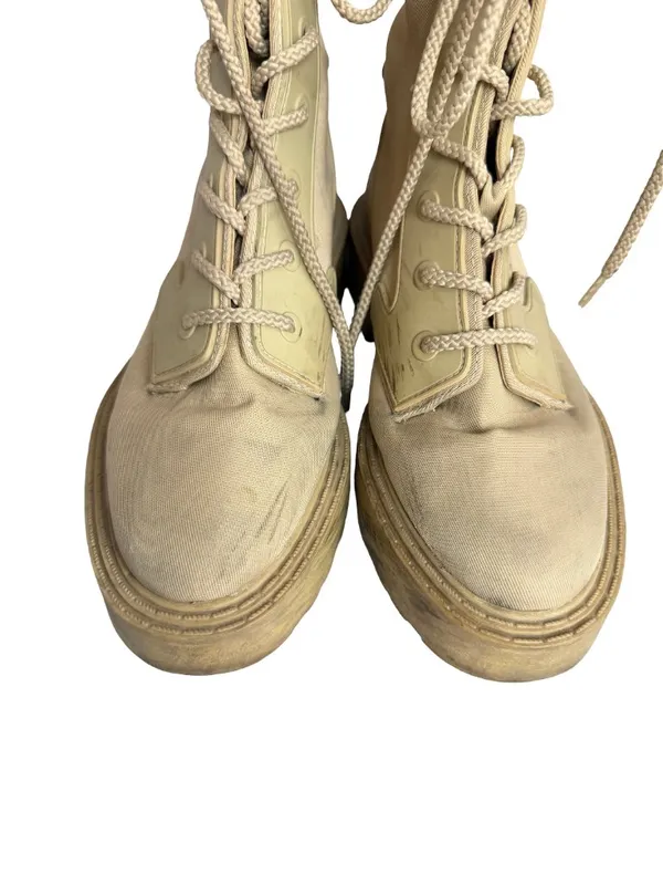 Zara Tan Canvas Lace Up Combat Boots Lug Sole Chunky Size 6.5 Women's - Image 4