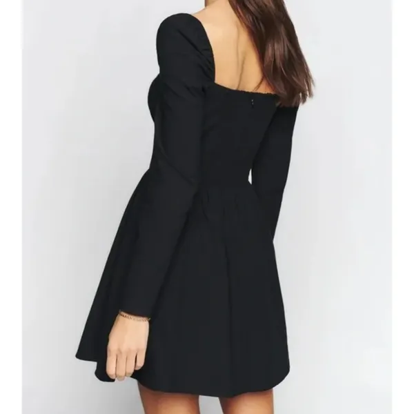 Reformation Johnny Mini Dress Womens 6 Black Square Neck Lace Up Cotton NWT - Image 4