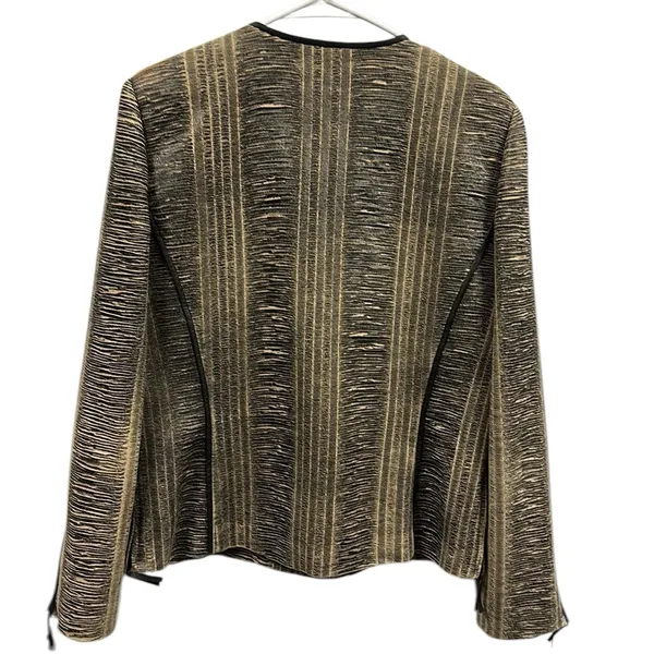 Blue Ice Tan Black Textured Zip Up Zip Sides and Cuffs Blazer Jacket Womens 10 - Image 7