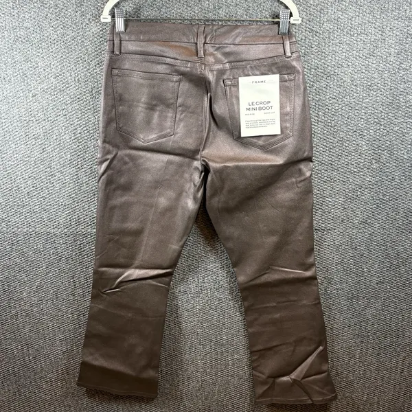 Frame Le Crop Mini Boot Jeans 32 Flare Metallic Coated Preppy Chic Mahogany‎ - Image 6