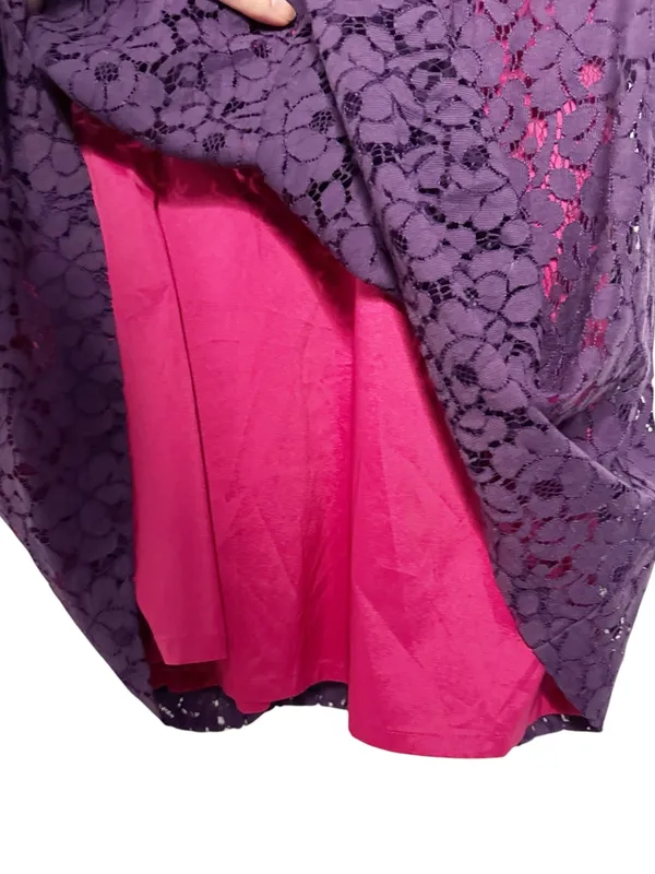 Adrianna Papell Purple Pink Lace Overlay Fit Flare Dress A Line Size 6 - Image 7