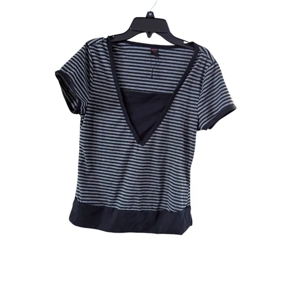 Romwe Black Gray Striped Short Sleeve Tee Shirt Large - Image 8