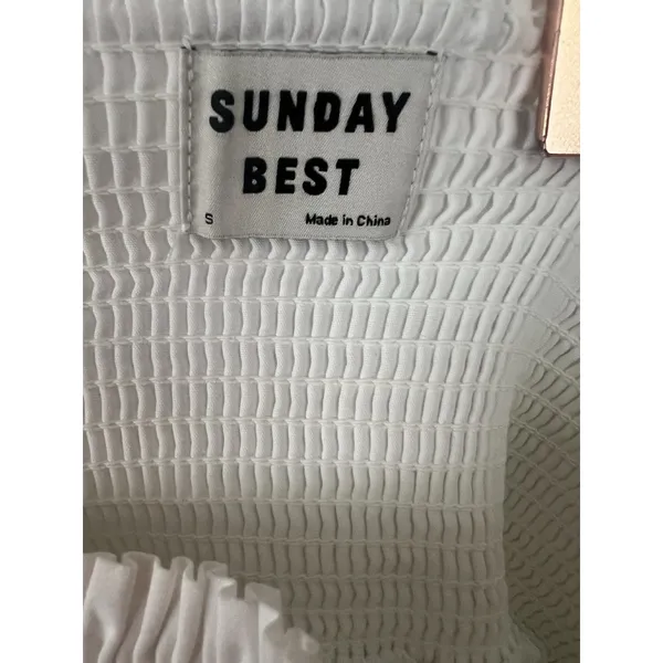 Aritzia Sundays‎ Best The Kay Dress White Mini Puff Sleeve Smocking Size S - Image 9