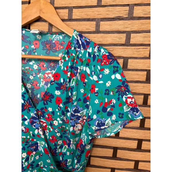 J. Crew Turquoise Floral Wrap‎ Style Dress Size 4 - Image 5