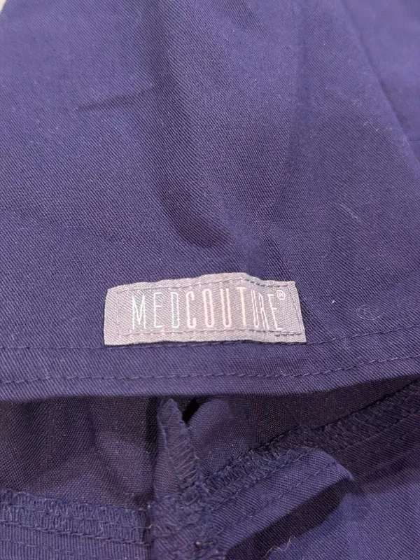 MedCouture Touch Scrub Top, Eggplant, Size XS, V-Neck with Pocket and Rib-Knit S - Image 5