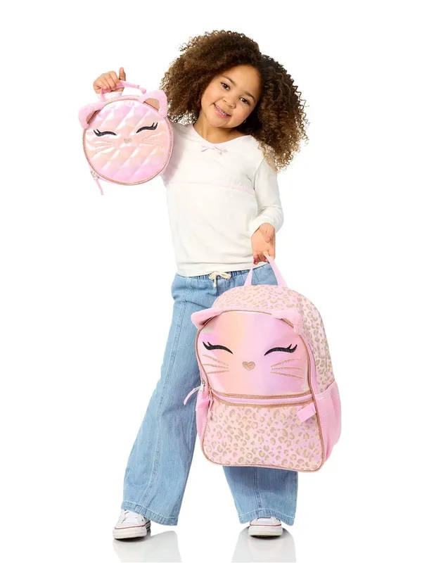 Wonder Nation Girl's 17" Leopard Cat Backpack & Lunch Box Set, Pink - Image 5