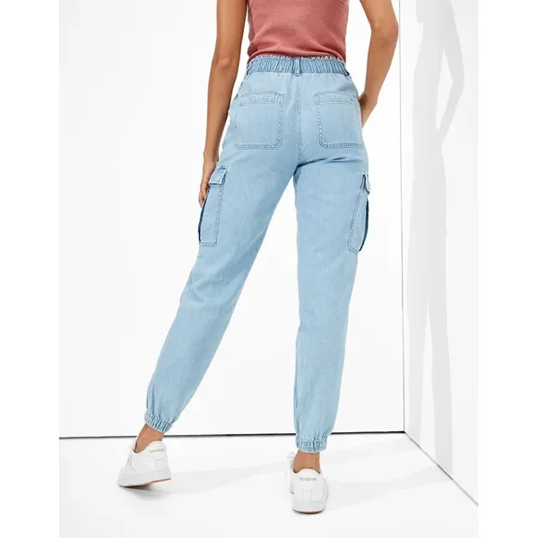 NEW American Eagle Denim‎ Relaxed Mom Jogger Sz 0 Medium Wash Cargo High Rise - Image 2