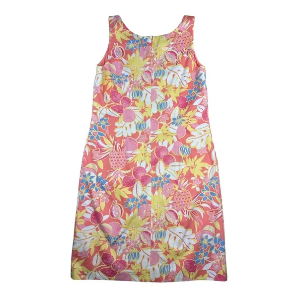 Talbots Womens Size 8 Fruit Floral Shift Dress Coral‎ Pink Yellow Sleeveless Zip - Image 8
