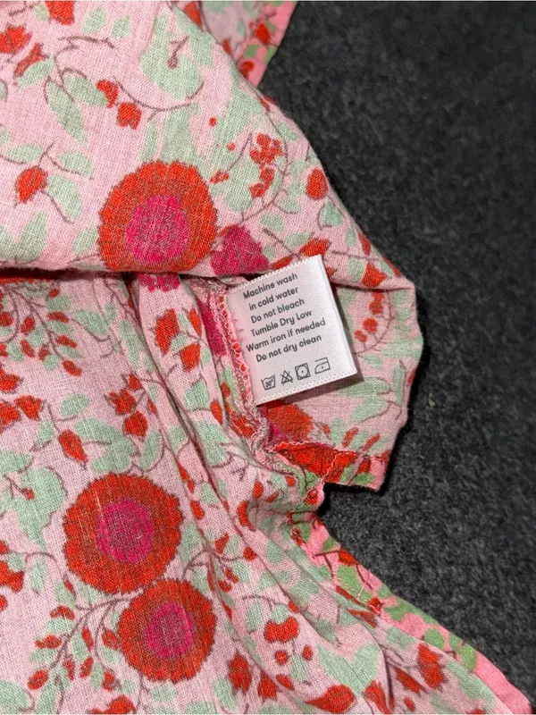 Roller Rabbit Rhody Kurta Tunic Womens Small Floral Pink Green Dress Top V Neck - Image 9